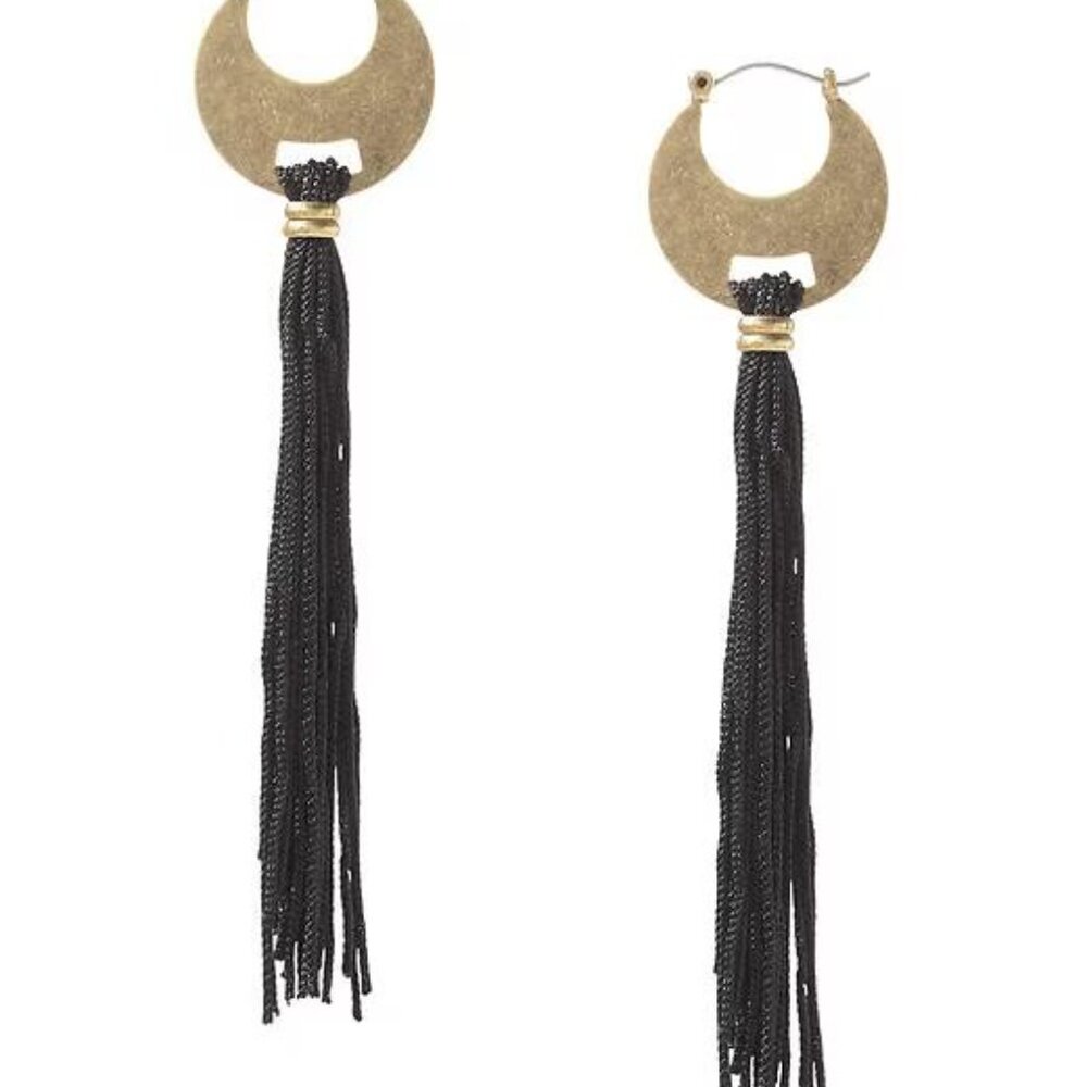 Banana Republic Gold and Black Tassel Hoop Earrings
